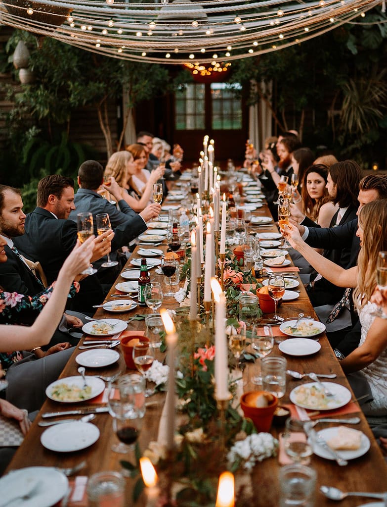 Guests celebrate at a beautifully styled micro wedding.